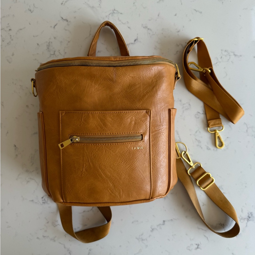 Tan Leather Small Diaper Bag by Fawn